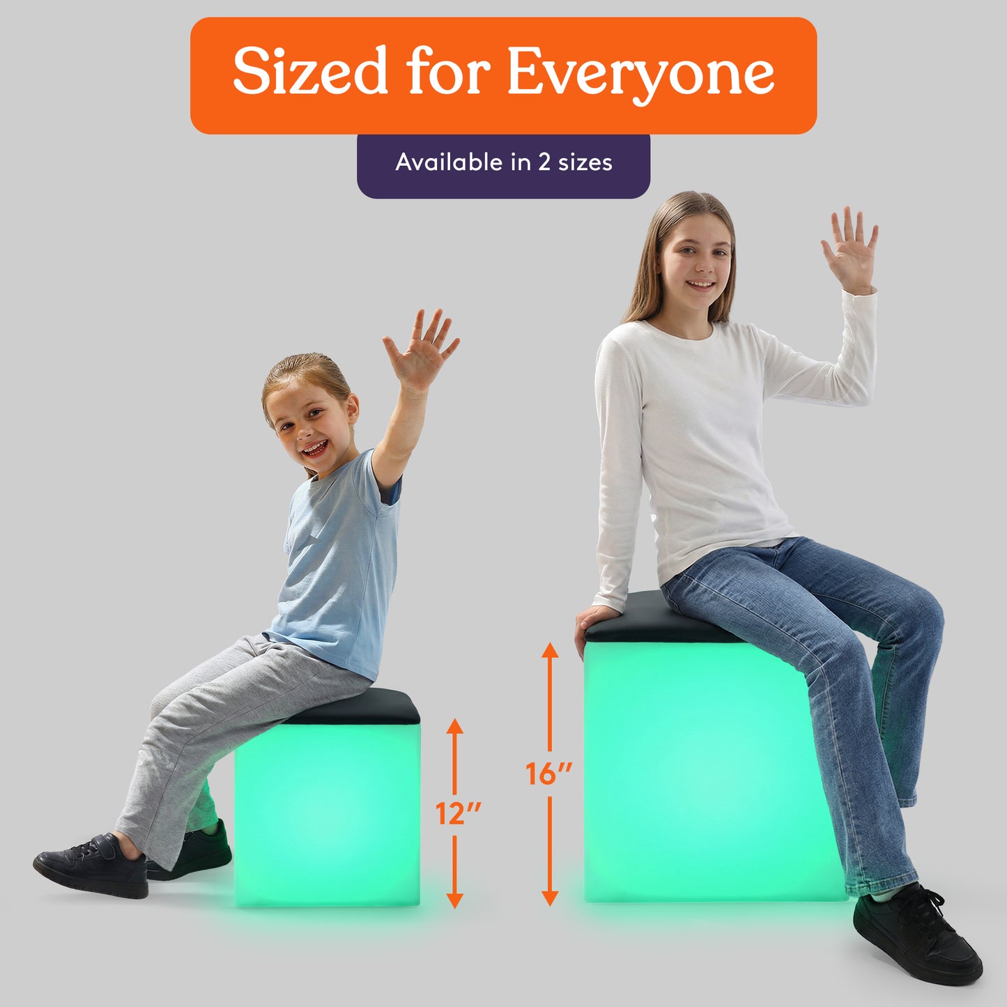 Special Supplies LED Cube Light‑Up Chair/Table Set – Color Changing Glow Cube Furniture, Mood Lighting, RGB LED Seat/Table for Sensory Play, Home and School (16")