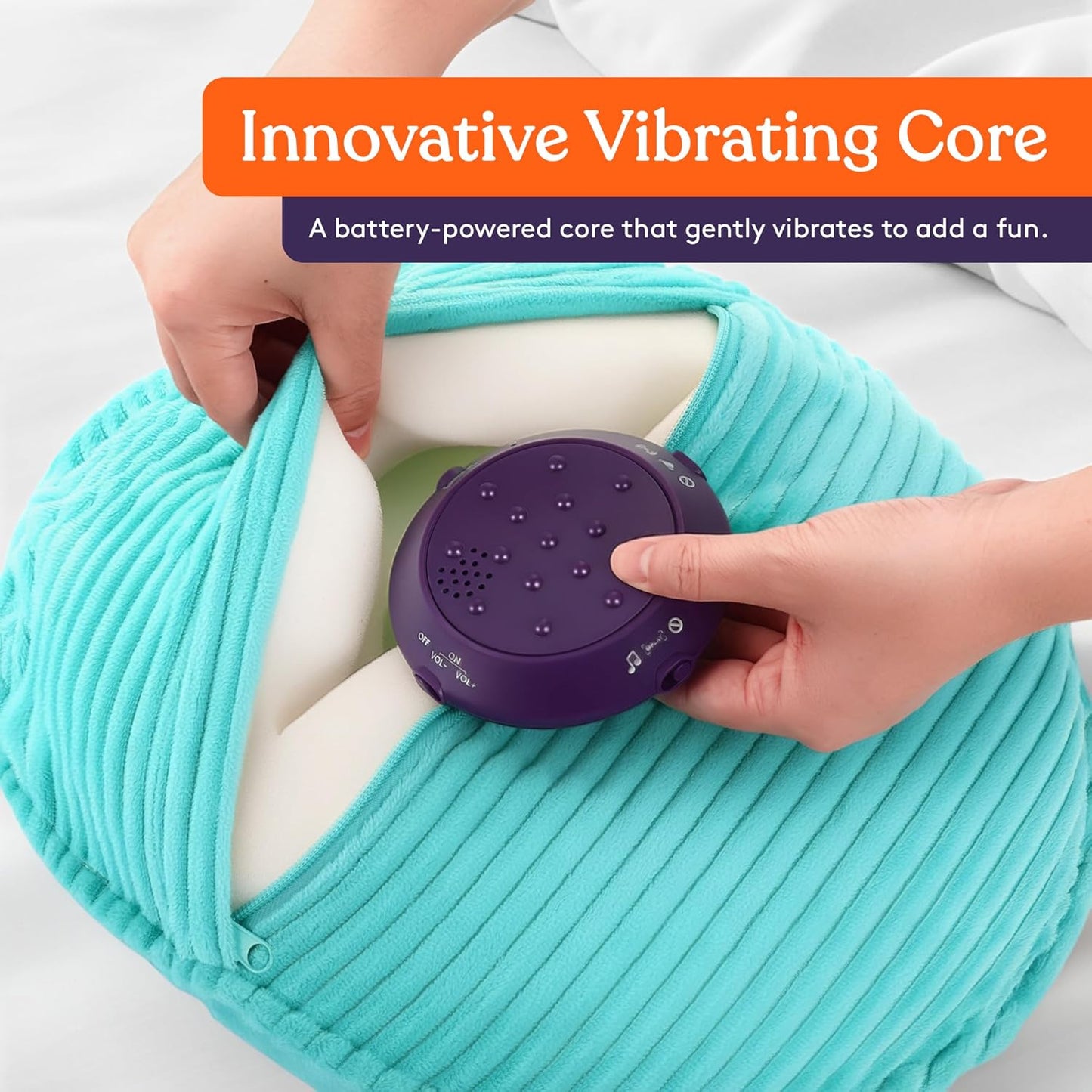 Special Supplies Vibrating Pillow Sensory Pressure Activated Calm for Kids and Adults, 14” Plush Soft Cover- Textured Therapy Stimulation Bumps, 3 Vibration Modes, Music & Voice Recording (Blue-Green)