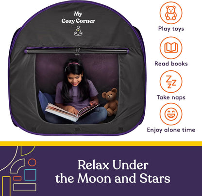 Blackout Sensory Tent for Kids, Pop Up Calming Play Room with Fiber Optic Lamp and Glow-in-The-Dark Fuzzy Blanket