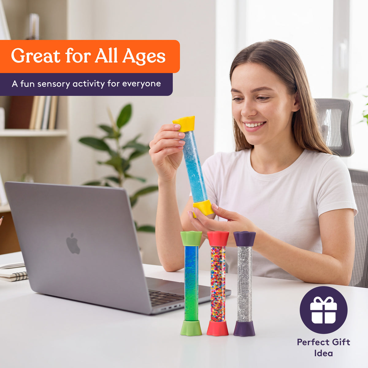 Liquid Motion Bubbler Toy Cool Tubes 5-Pack Colorful Hourglass Timer with Droplet Movement, Bedroom, Sensory Play, Cool Home or School