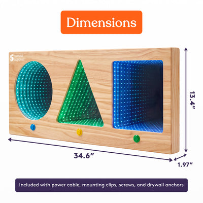 Special Supplies Geometric LED Infinity Mirror Sensory Wall Panel 3 Illuminated Infinity Shapes, Interactive Push-Button LED Controls, Deep Tunnel Light Effect, Sensory Visual Stimulation