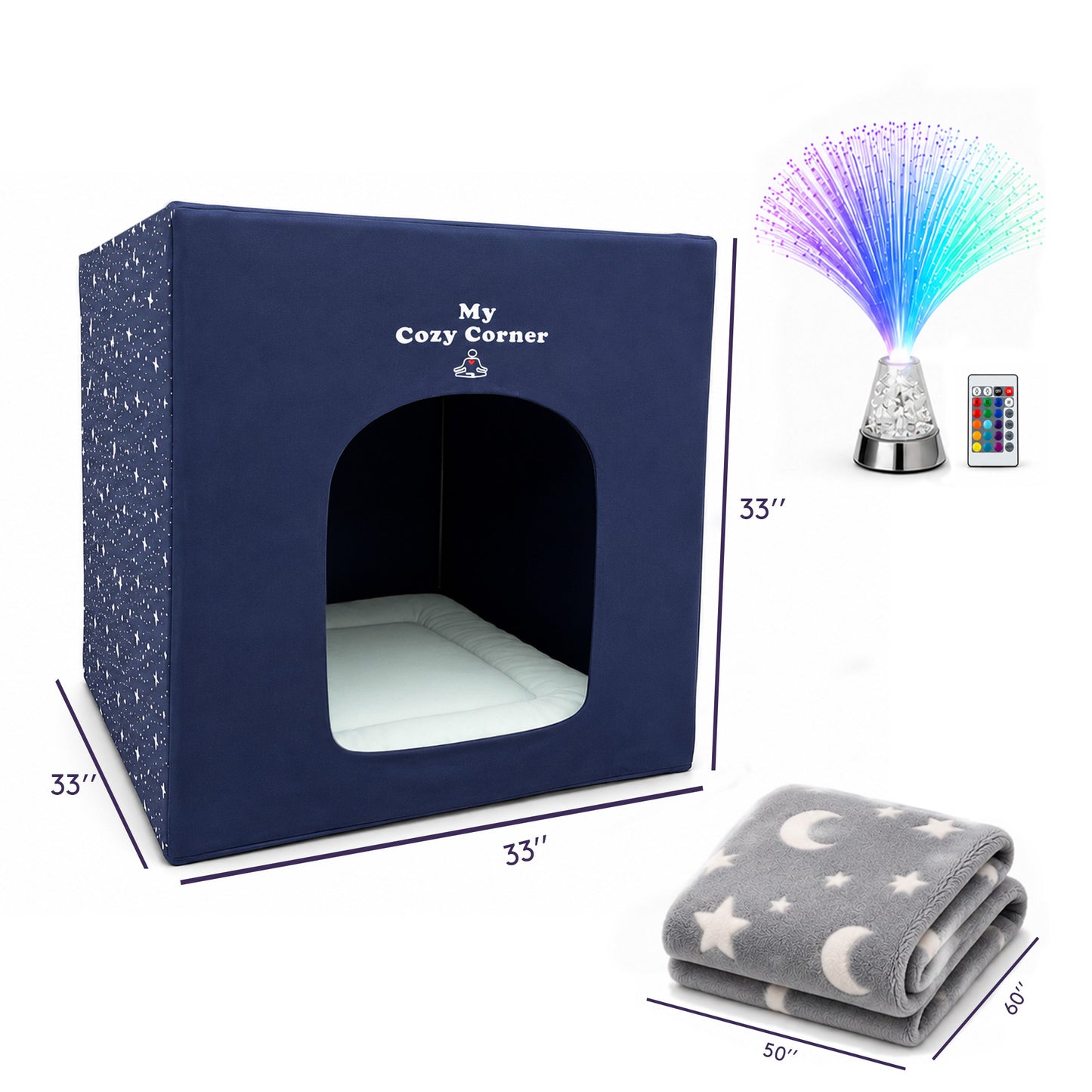 Special Supplies Blackout Sensory Tent for Kids,Calming Play Room with Fiber Optic Lamp and Glow-in-The-Dark Fuzzy Blanket