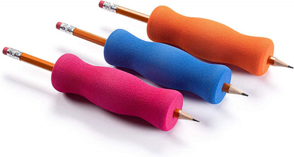 Long Foam Pencil Grips for Kids and Adults (6-Pack) Colorful, Cushioned Holders for Handwriting, Drawing, Coloring | Ergonomic Right or Left-Handed Use | Reusable