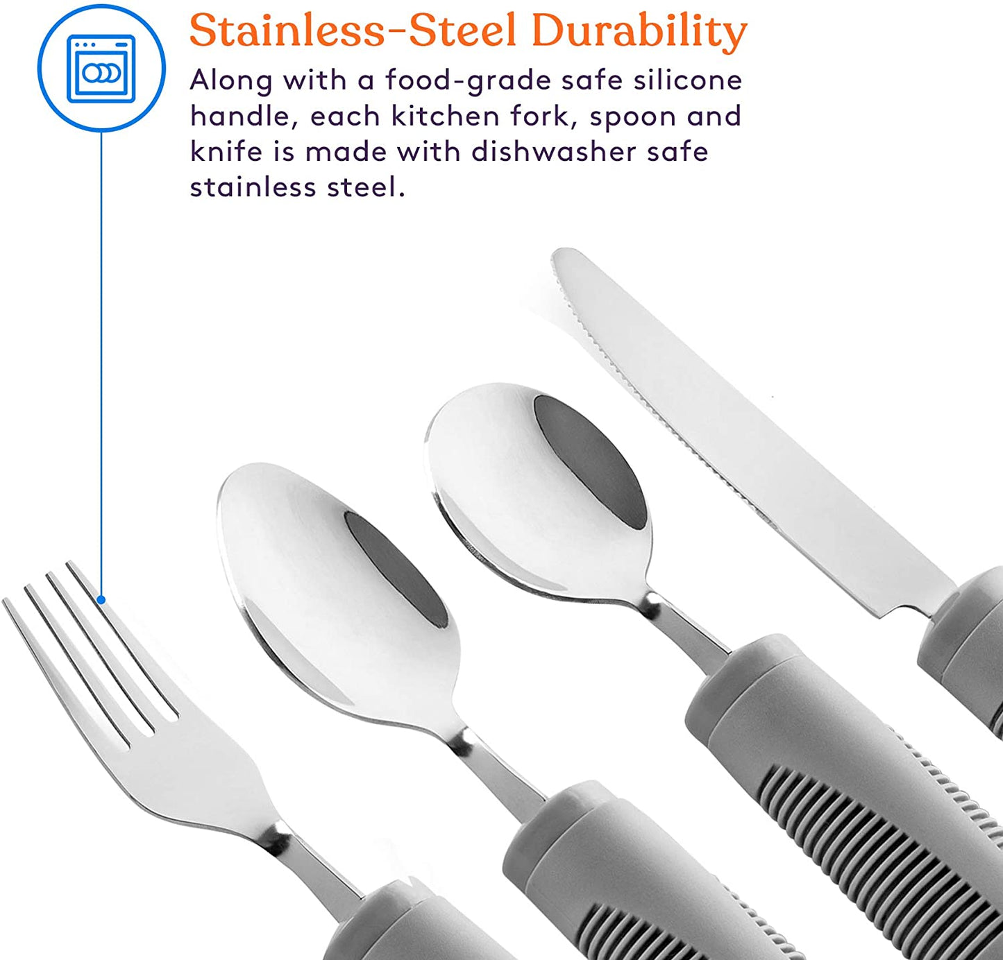 Adaptive Utensils - Weighted and Bendable 6 oz. Arthritis Aid Silverware - Easy Grip for Shaking, Elderly & Trembling Hands - Stainless Steel Spoons, Fork & Knife