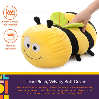 Special Supplies Bumble Bee Sensory Vibrating Pillow, Pressure Activated for Kids and Adults, Plush Minky Soft with Textured Therapy Stimulation Bumps