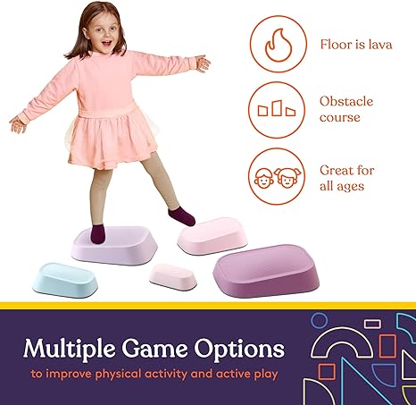 Stepping Stones for Kids 5 Set Indoor and Outdoor Balance Blocks Promote Coordination, Balance Strength Child Safe Rubber, Non-Slip Edging