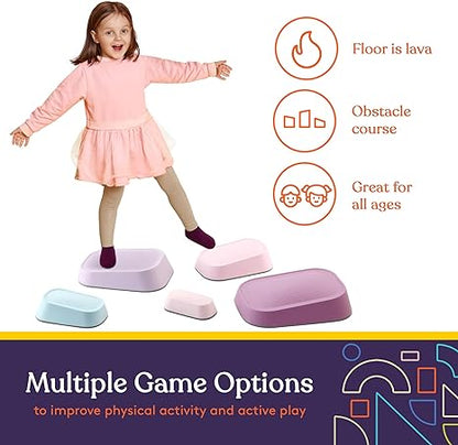 Stepping Stones for Kids 5 Set Indoor and Outdoor Balance Blocks Promote Coordination, Balance Strength Child Safe Rubber, Non-Slip Edging