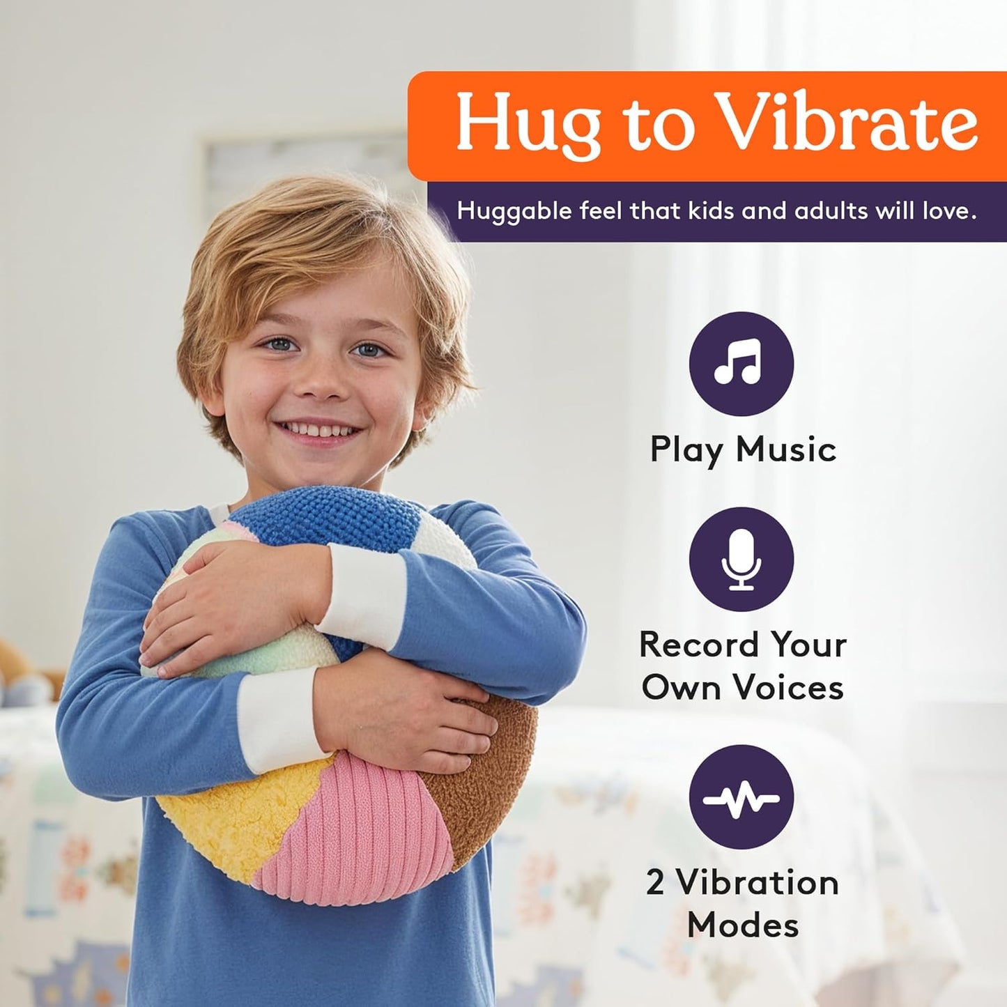 Special Supplies Vibrating Pillow Sensory Pressure Activated Calm for Kids and Adults, 14” Plush Minky Soft Cover with Textured Therapy Stimulation Bumps- 3 Vibration Modes, Music & Voice Recording