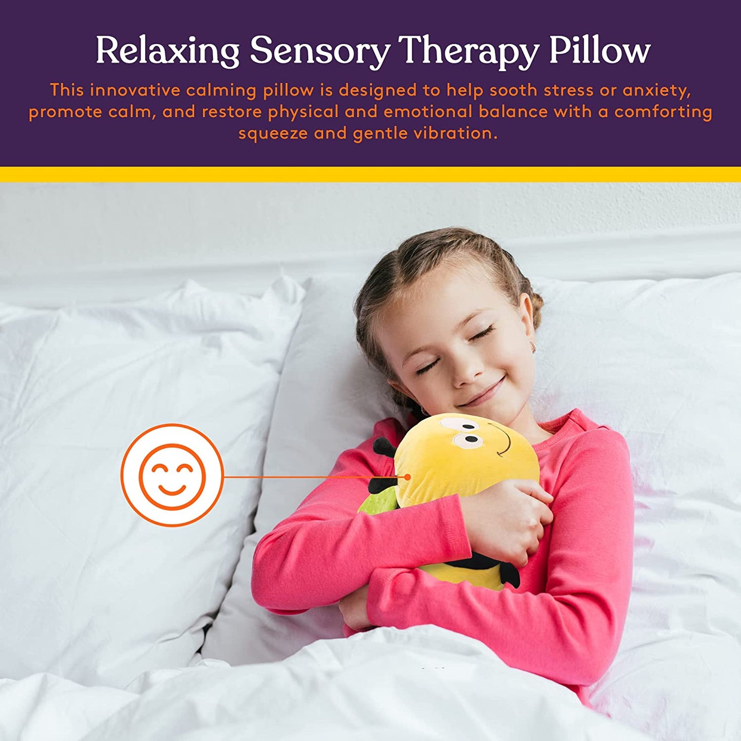 Special Supplies Bumble Bee Sensory Vibrating Pillow, Pressure Activated for Kids and Adults, Plush Minky Soft with Textured Therapy Stimulation Bumps