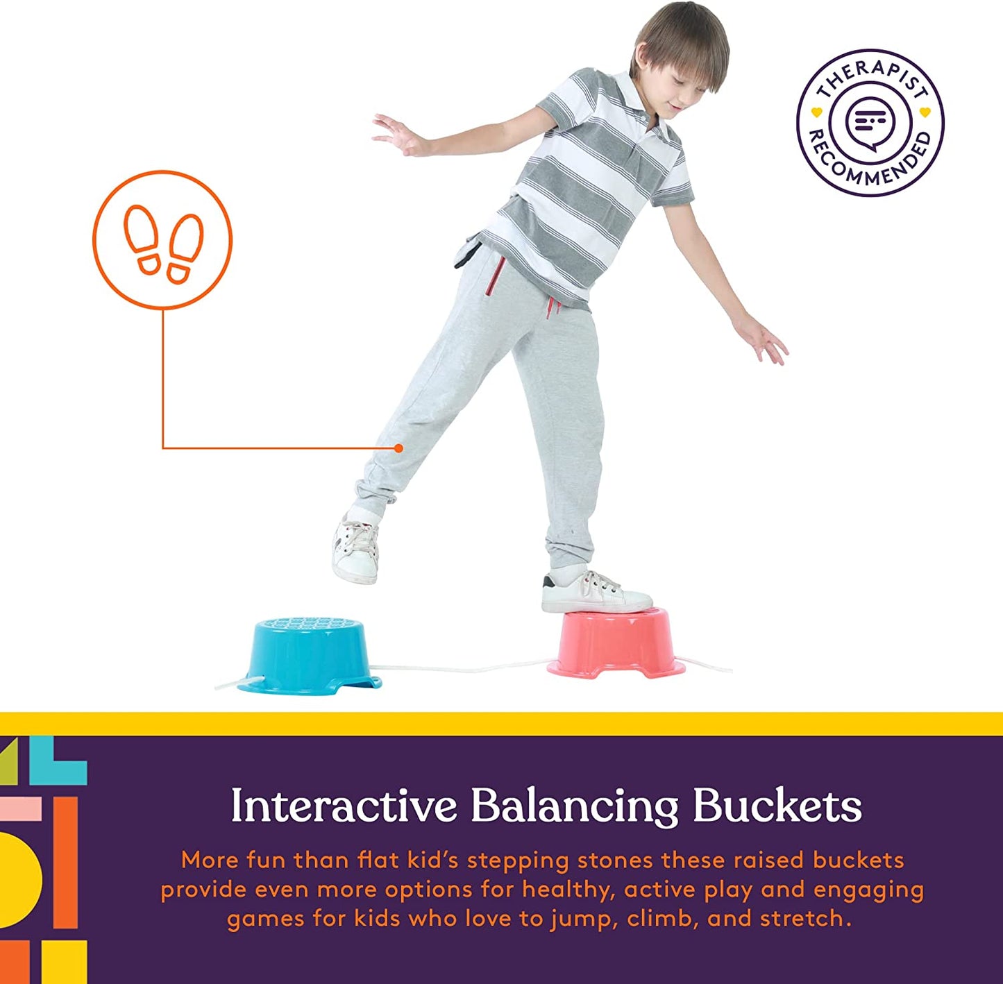 Balance Buckets Stepping Stones for Kids, 8 Pc. Set, Non-Slip Textured Surface and Slip Resistant Floor Rubber Edges