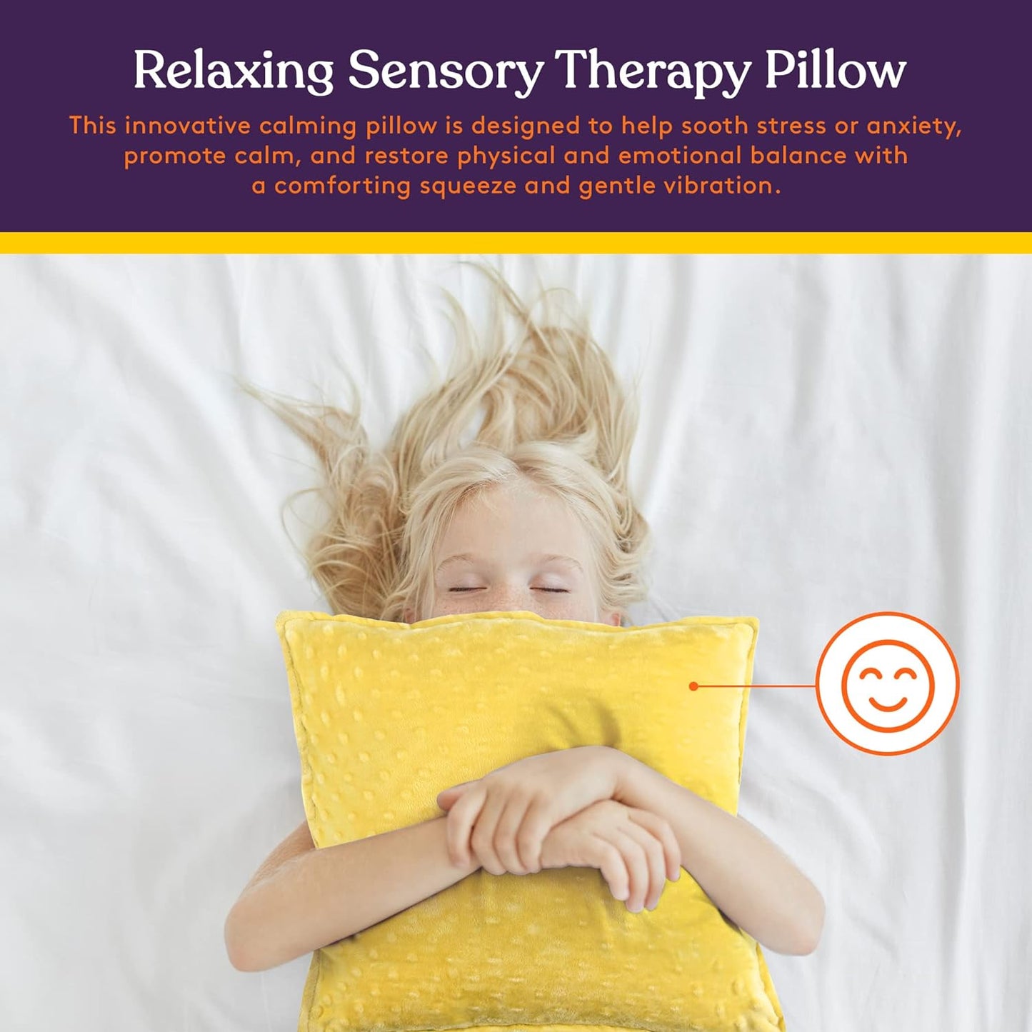 Vibrating Pillow Sensory Pressure Activated for Kids and Adults, 12” x 12” Plush Minky Soft Cover with Textured Therapy Stimulation Bumps, Pink and Yellow