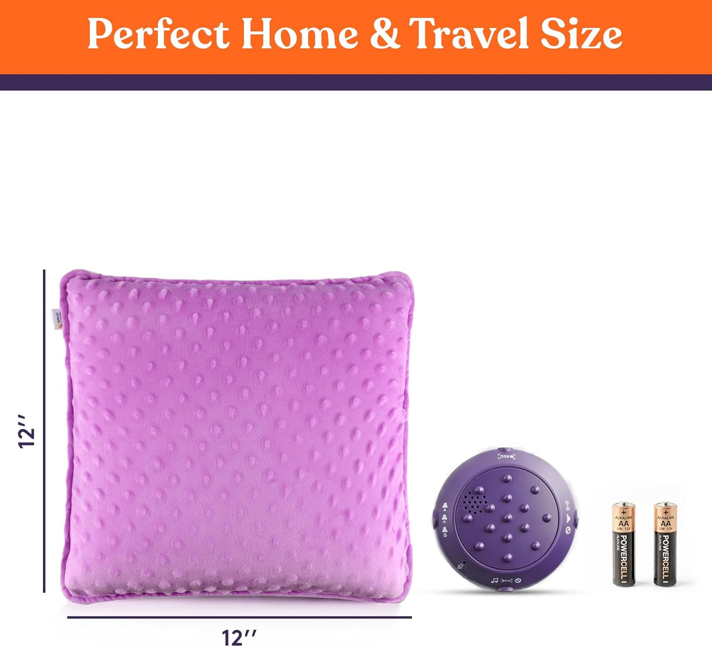 Sensory Vibrating Pillow for Kids and Adults 12" Plush Velvet Soft Cover with Textured Therapy Stimulation  HUG TO ACTIVATE   Purple