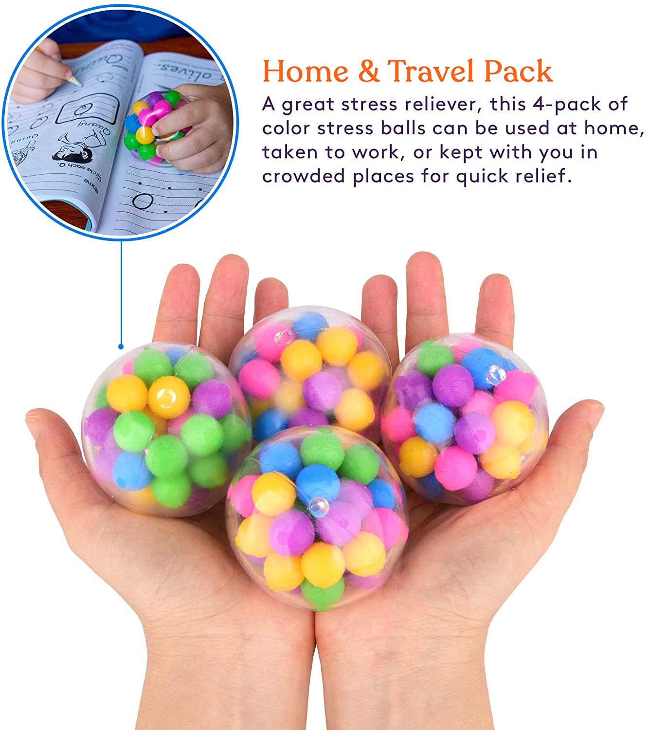 Squishy Stress Ball (4-Pack) Squeeze, Color Sensory Toy | Relieve Tension, Anxiety, ADHD | Home, Travel and Office Use | Fun for Kids and Adults