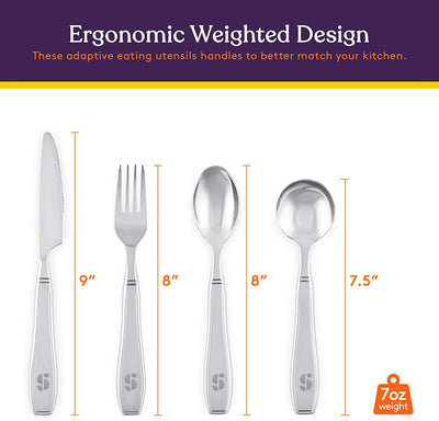 Special Supplies Premium Stainless Steel Weighted Flatware for Parkinson's Patients- Adaptive Silverware for Adults with Hand Tremors-Wide Non-Slip Grip, Easy to Clean -Weighted Silverware For Elderly