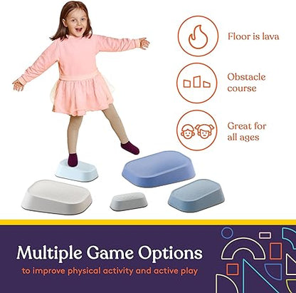 Stepping Stones for Kids Indoor and Outdoor Balance Blocks5 Set  Promote Coordination, Balance Strength Child Safe Rubber, Non-Slip Edging