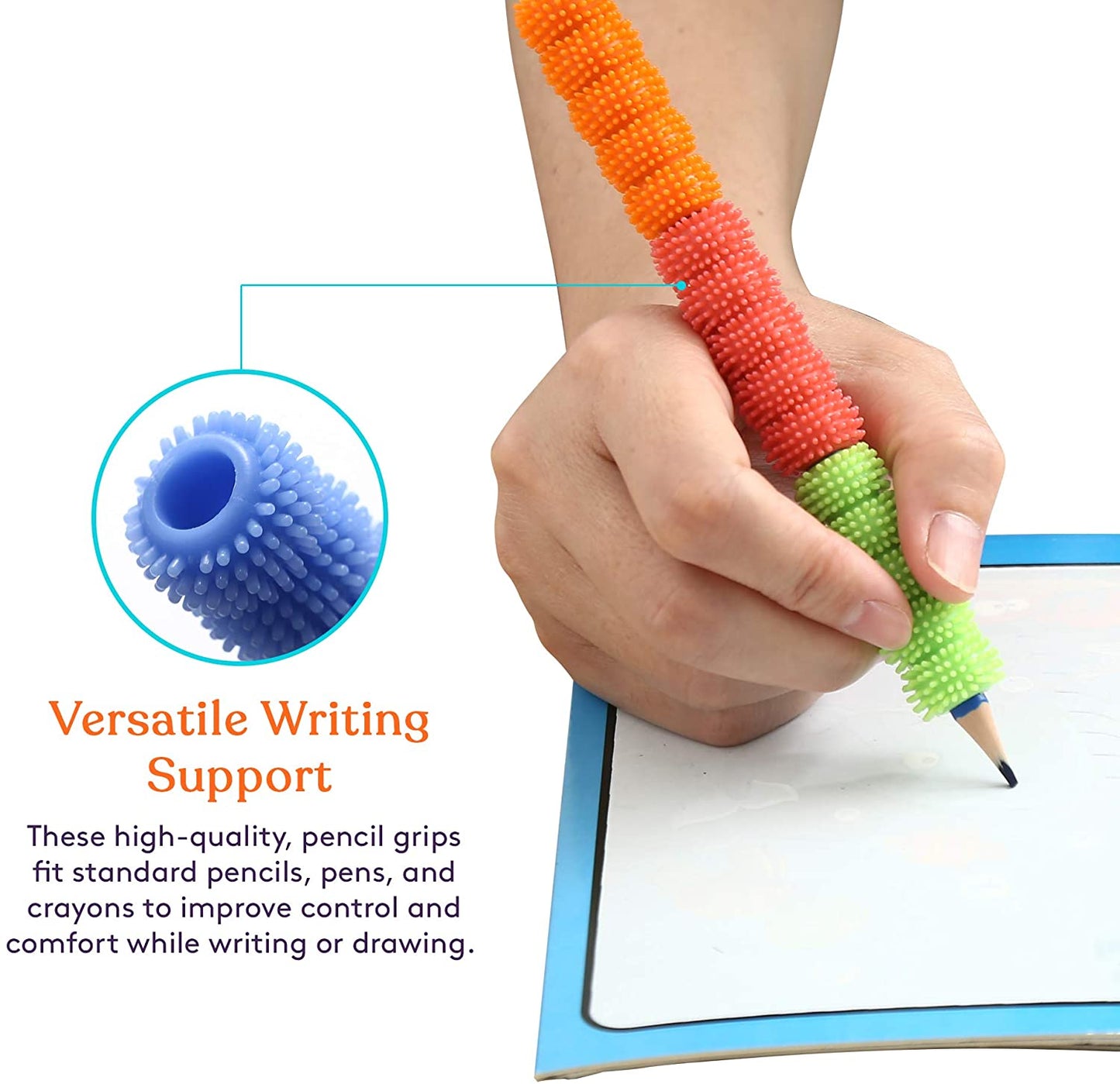 Spiky Pencil Grips for Kids and Adults - 6 Pack