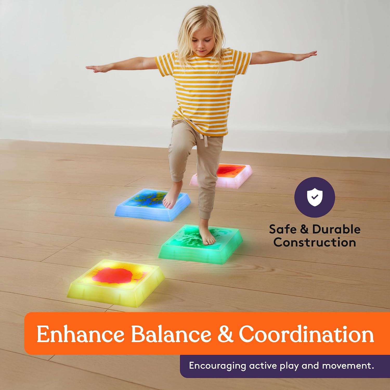 Special Supplies Liquid Gel LED Stepping Stones for Kids - Light-Up Circle Balance Blocks - Promote Coordination, Balance, Strength for Toddlers & Children - Durable Non-Slip Rubber, Safe Indoor & Outdoor Play - 4 Pack
