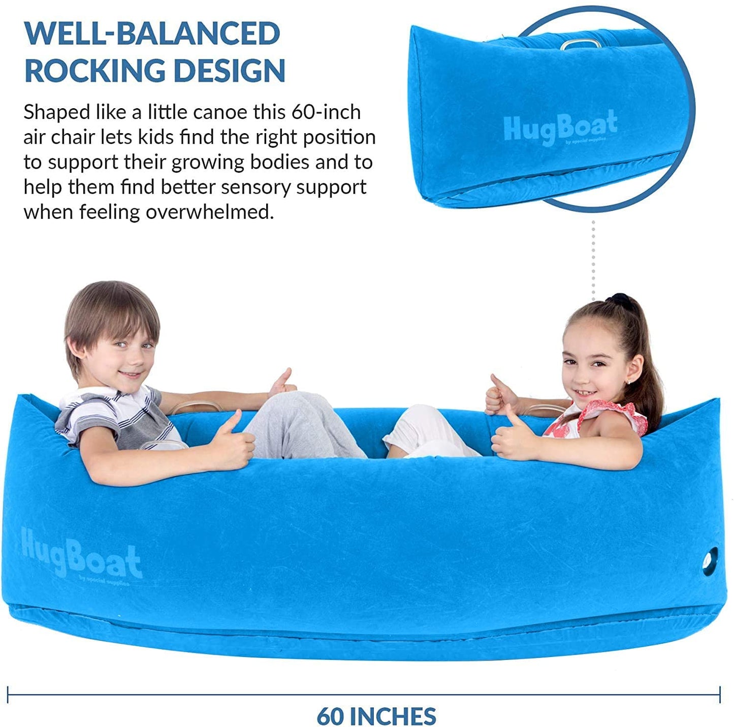 Inflatable HugBoat - Calming Cozy Boat Deep Pressure, Soft Vinyl, Blue 60"