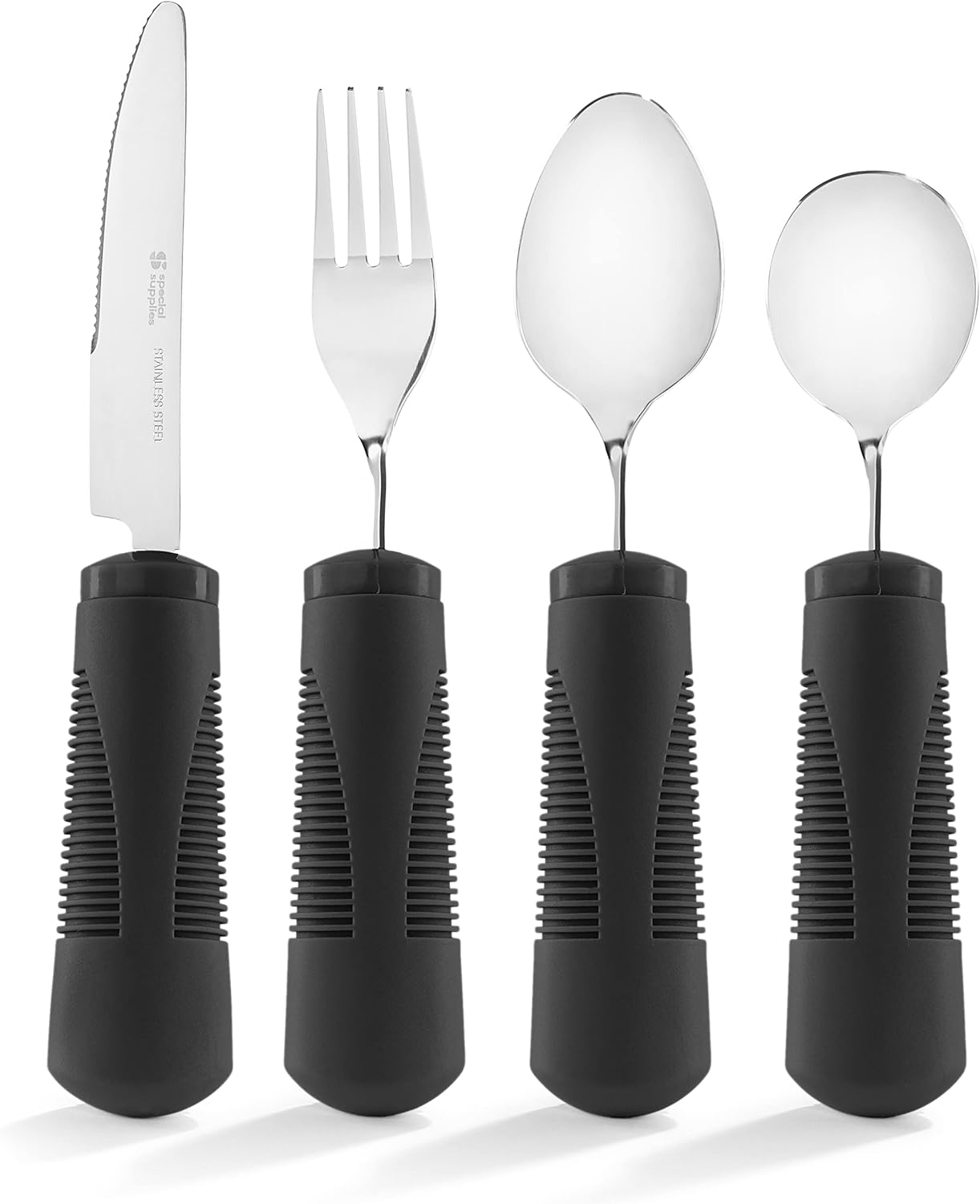 Adaptive Utensils - Weighted and Bendable 6 oz. Arthritis Aid Silverware - Easy Grip for Shaking, Elderly & Trembling Hands - Stainless Steel Spoons, Fork & Knife - Black