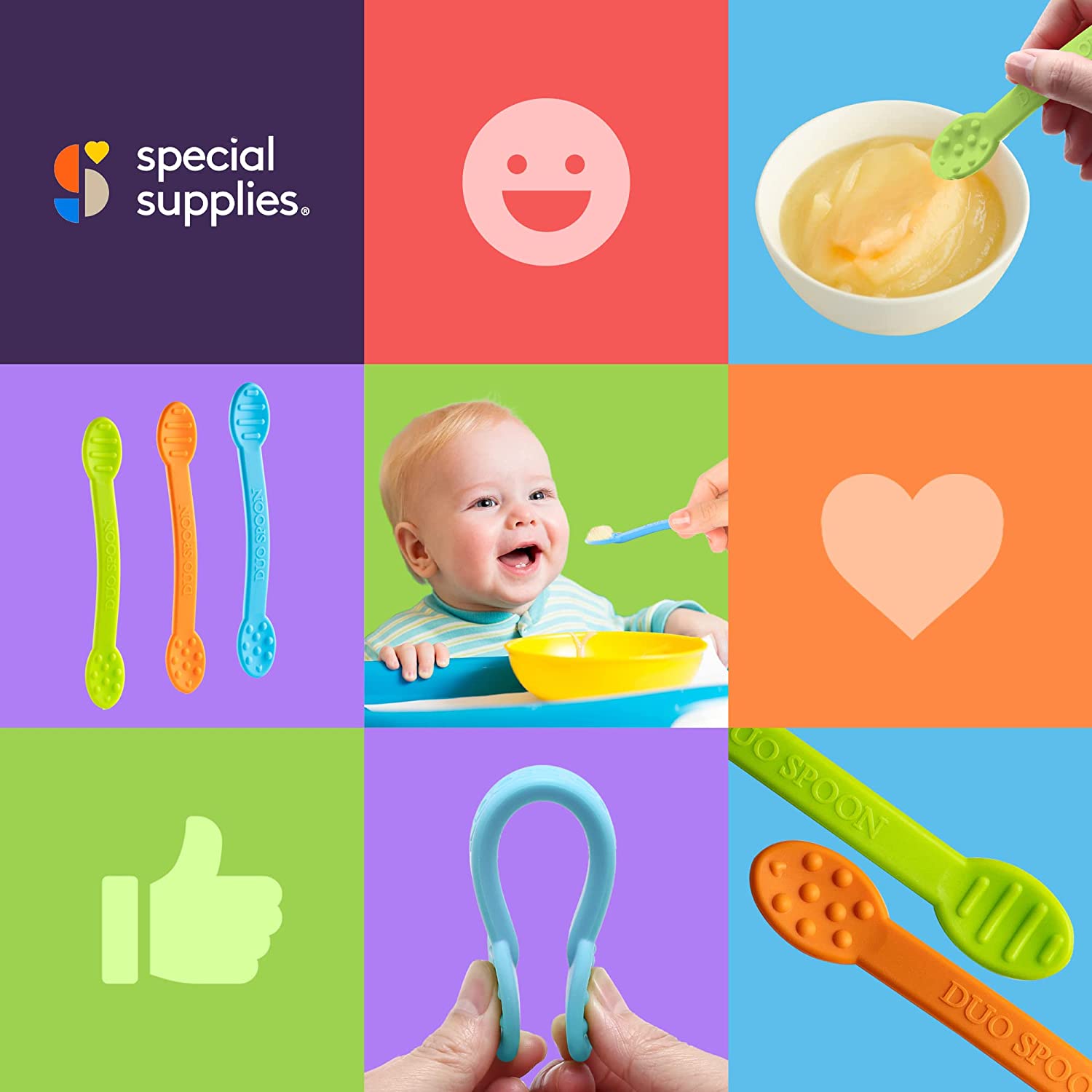 Duo Spoon 3-Pack - Blue, Orange, Green