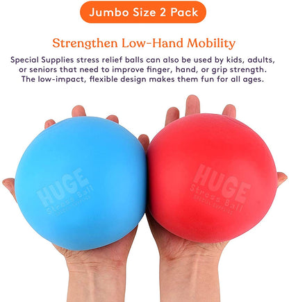 Jumbo Size Stress Balls for Kids and Adults - 2 Pack - Red and Blue