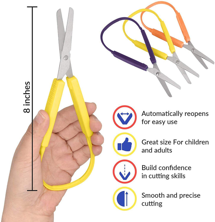 Loop Scissors for Kids (3-Pack) Colorful Looped, Adaptive Design | Rig ...