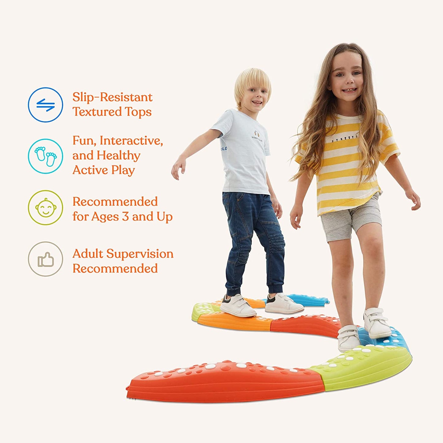 Colored Wavy Circle Balance Beams Stepping Stones for Kids, 8 Pc. Set