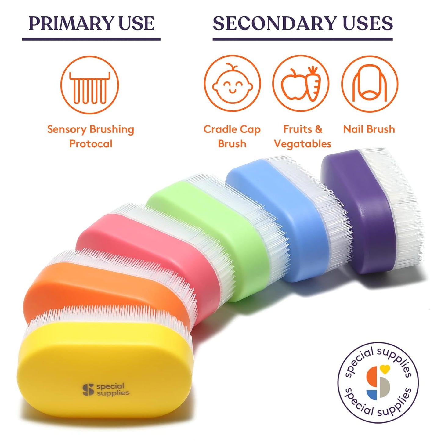 Sensory Brush Therapressure Therapy Brush for Occupational and Sensory Brushing, 6 Pack, Stimulating and Calming Tools for Kids and Adults, Soft Flexible Bristles, Latex Free