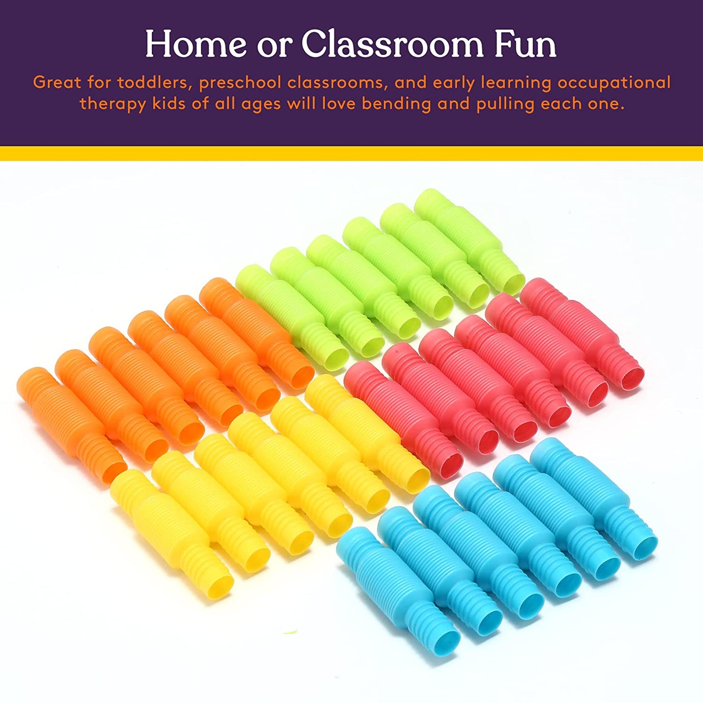 Special Supplies 30-Pack Fun Pull and Stretch Tubes for Kids - Pop, Bend, Build, and Connect Toy, Provide Tactile and Auditory Sensory Play, Colorful, Heavy-Duty Plastic (TINY)