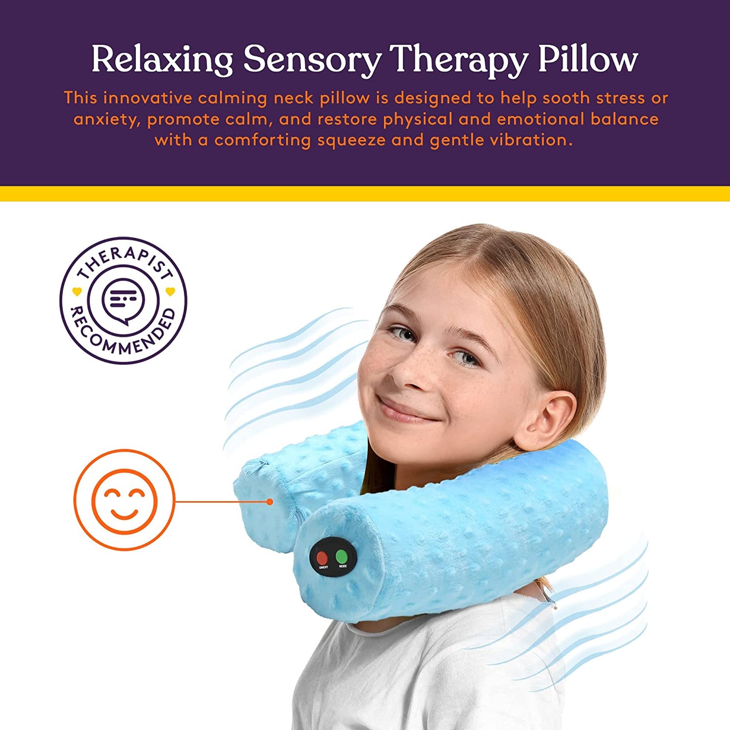 Special Supplies Sensory Vibrating Neck Pillow for Kids and Adults Plush Velvet Soft Cover with Textured Therapy Stimulation, Mind and Body Calming Relaxation- Blue