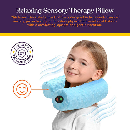 Special Supplies Sensory Vibrating Neck Pillow for Kids and Adults Plush Velvet Soft Cover with Textured Therapy Stimulation, Mind and Body Calming Relaxation- Blue