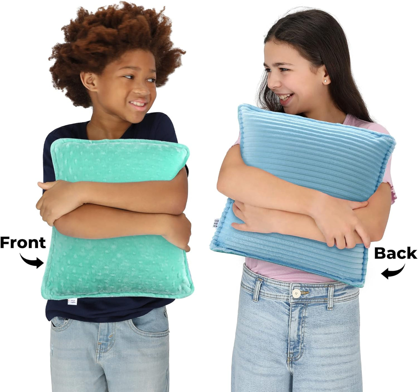 Vibrating Pillow Sensory Pressure Activated for Kids and Adults, 12” x 12” Plush Minky Soft Cover with Textured Therapy Stimulation Bumps, Blue and Green