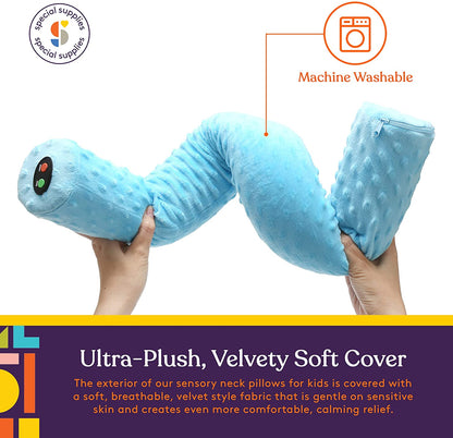 Special Supplies Sensory Vibrating Neck Pillow for Kids and Adults Plush Velvet Soft Cover with Textured Therapy Stimulation, Mind and Body Calming Relaxation- Blue