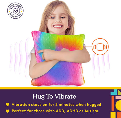 Vibrating Pillow Sensory Pressure Activated for Kids and Adults, 12” x 12” Plush Minky Soft Cover, Colorful