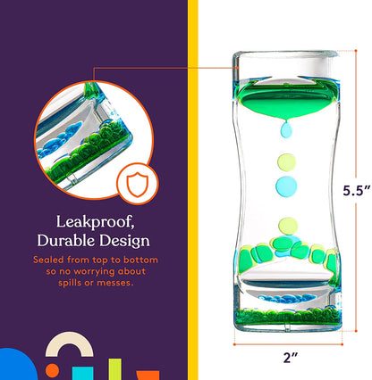 Special Supplies Liquid Motion Bubbler Toy (1-Pack) Colorful Hourglass Timer with Droplet Movement, Bedroom, Kitchen, Bathroom Sensory Play, Cool Home or Desk Decor (Green)