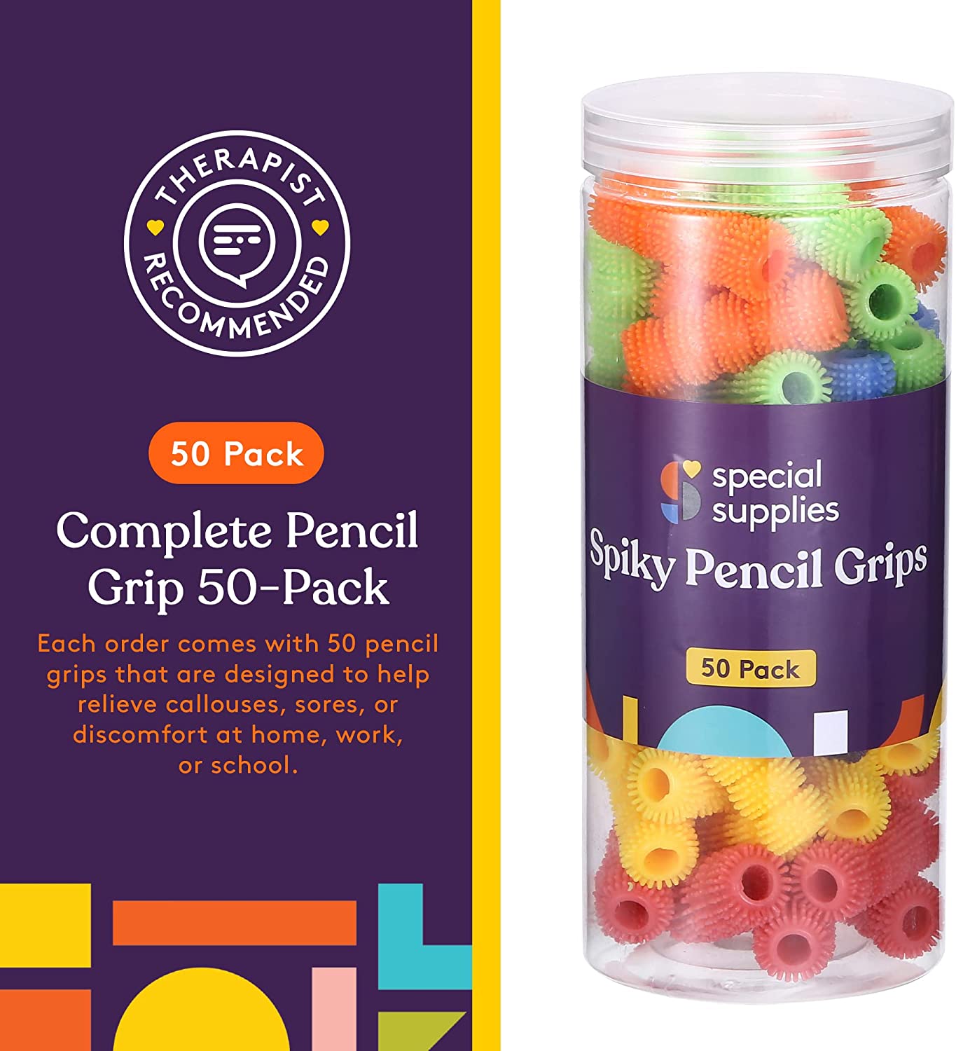 Spiky Pencil Grips for Kids and Adults - 50 Pack