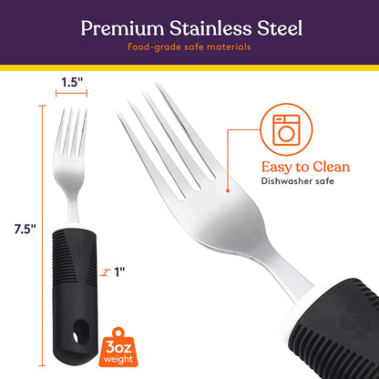 Adaptive Utensils - Arthritis Aid Silverware Set for Parkinsons, Hand Tremors - Easy Grip for Shaking, Elderly & Trembling Hands - Stainless Steel Spoons, Fork & Knifes Included - Black