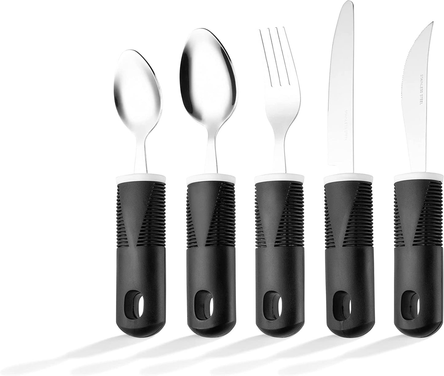 Adaptive Utensils - Arthritis Aid Silverware Set for Parkinsons, Hand Tremors - Easy Grip for Shaking, Elderly & Trembling Hands - Stainless Steel Spoons, Fork & Knifes Included - Black