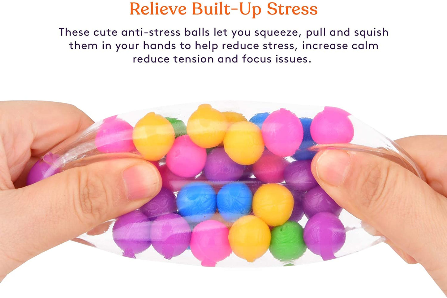 Squishy Stress Ball (4-Pack) Squeeze, Color Sensory Toy | Relieve Tension, Anxiety, ADHD | Home, Travel and Office Use | Fun for Kids and Adults