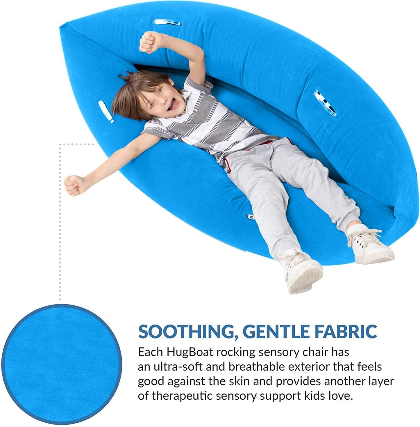 Inflatable HugBoat - Calming Cozy Boat Deep Pressure, Soft Vinyl, Blue 60"