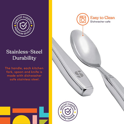Special Supplies Premium Stainless Steel Weighted Flatware for Parkinson's Patients- Adaptive Silverware for Adults with Hand Tremors-Wide Non-Slip Grip, Easy to Clean -Weighted Silverware For Elderly