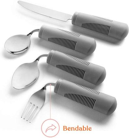 Adaptive Utensils - Weighted and Bendable 6 oz. Arthritis Aid Silverware - Easy Grip for Shaking, Elderly & Trembling Hands - Stainless Steel Spoons, Fork & Knife