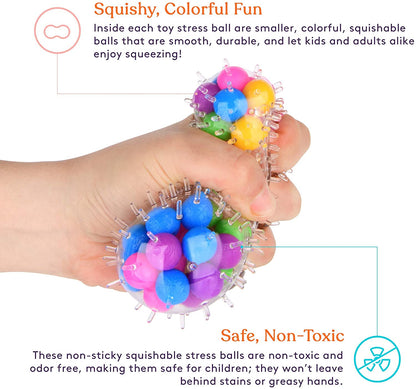 Squishy Spiky Stress Ball (4-Pack) Color Sensory Toy Fun for Kids and Adults