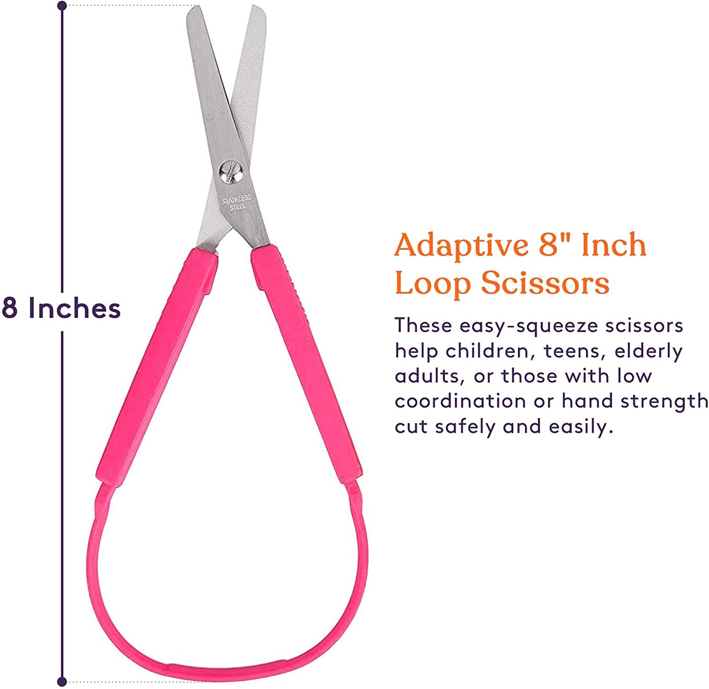 Large Loop Scissors for Teens and Adults 8" Inches (6-Pack)