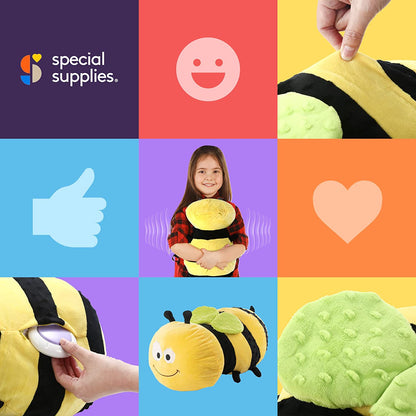 Special Supplies Bumble Bee Sensory Vibrating Pillow, Pressure Activated for Kids and Adults, Plush Minky Soft with Textured Therapy Stimulation Bumps