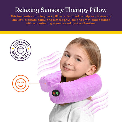 Special Supplies Sensory Vibrating Neck Pillow for Kids and Adults Plush Velvet Soft Cover with Textured Therapy Stimulation, Mind and Body Calming Relaxation-Pink