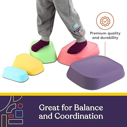 Stepping Stones for Kids Indoor and Outdoor Balance Blocks Promote Coordination, Balance Strength Child Safe Rubber, Non-Slip Edging 5 Set