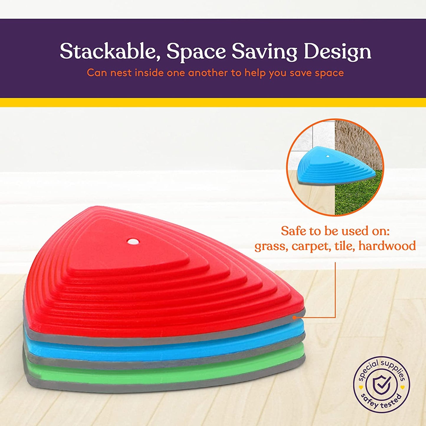 Stepping Balance Stones for Kids in Primary Colors by Special Supplies - 15 Piece Set