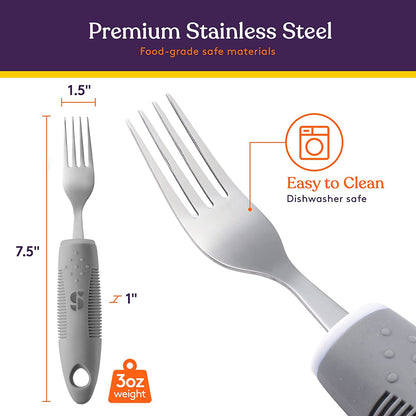 Adaptive Utensils - Arthritis Aid Silverware - Easy Grip for Shaking, Elderly & Trembling Hands - Stainless Steel Spoons, Fork & Knifes Included - Grey