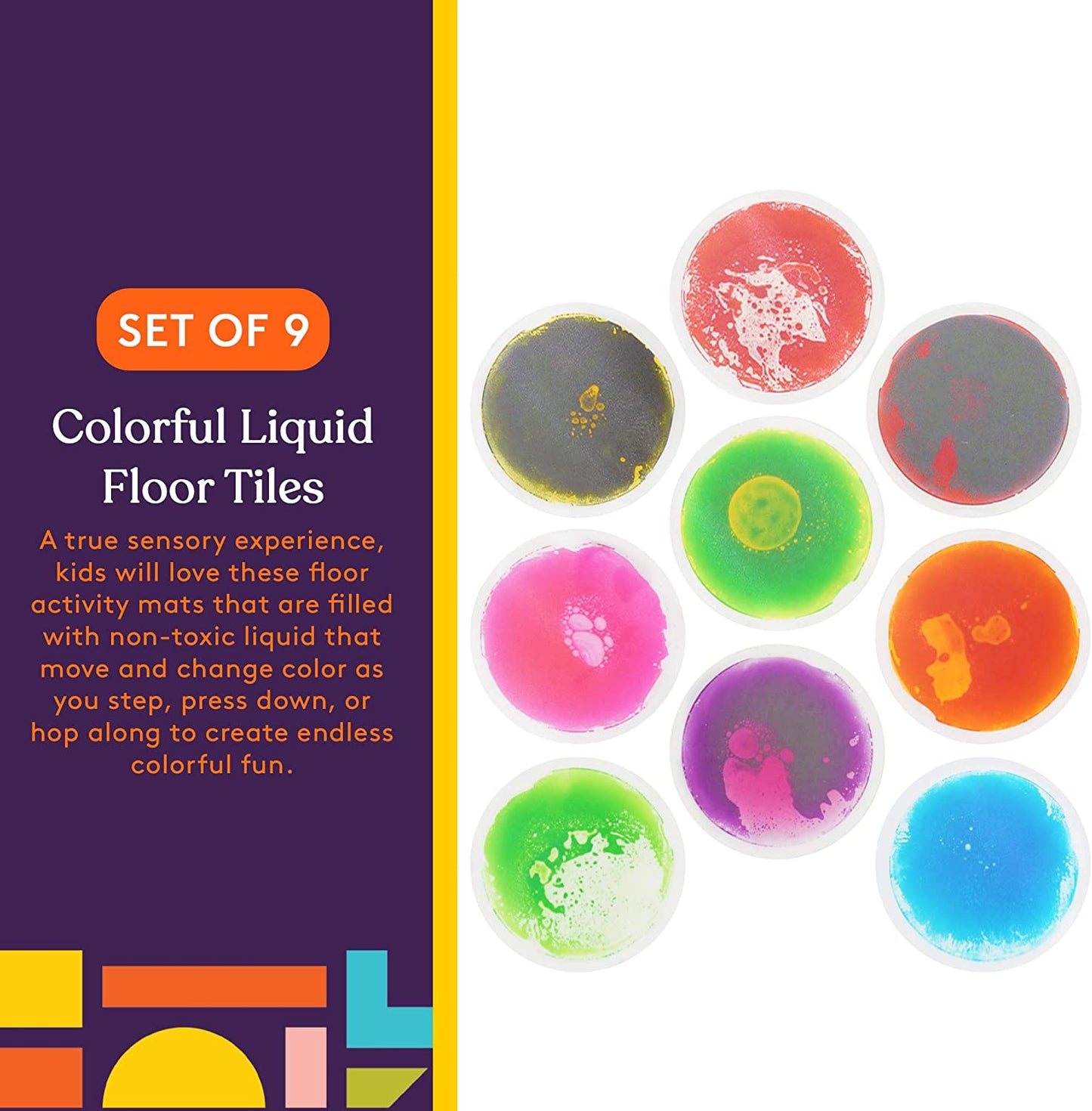 Circle Floor Liquid Tiles for Kids, Set of 9